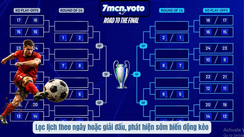 Lọc lịch theo ngày hoặc giải đấu, phát hiện sớm biến động kèo